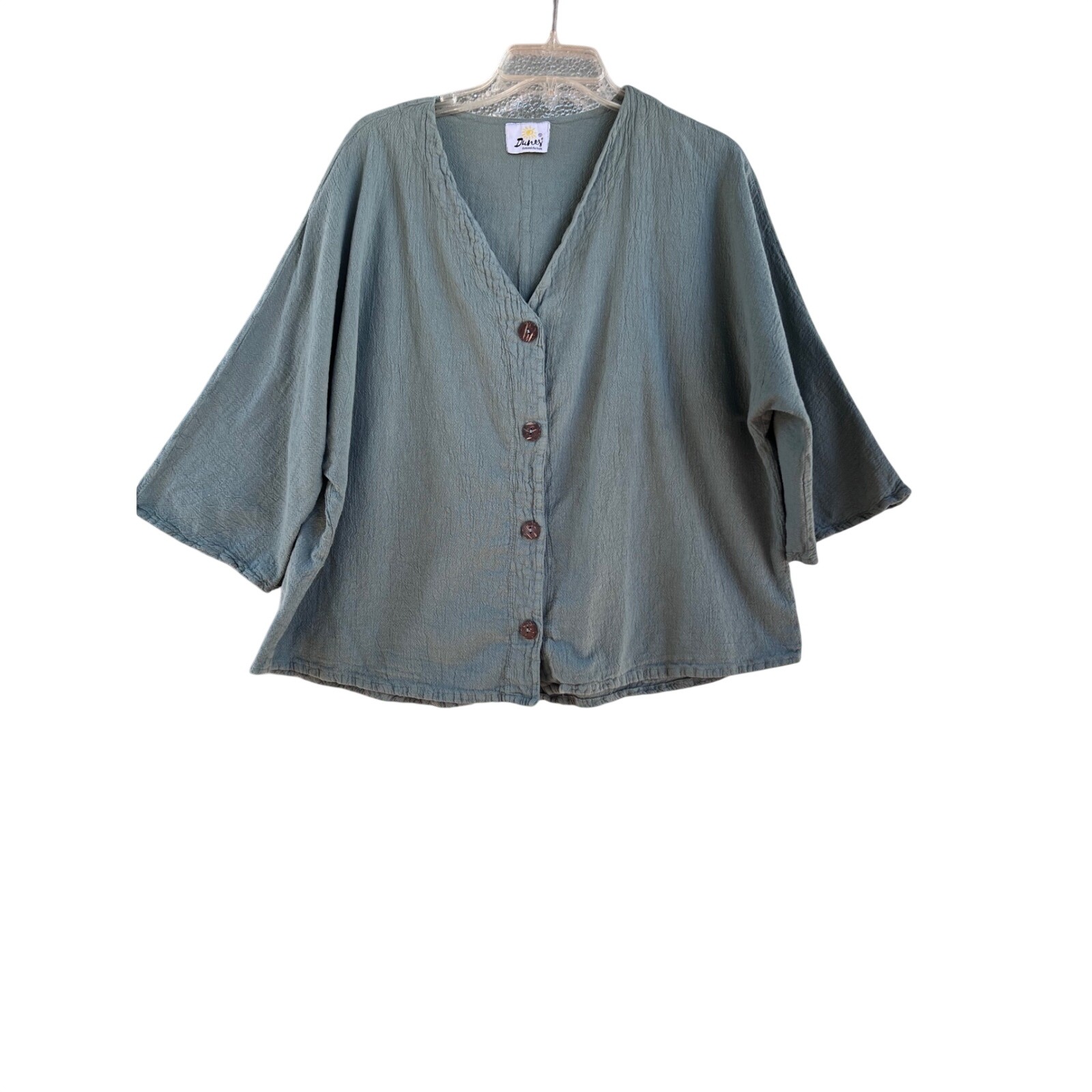 Dunes Relaxed Fashion Sage Green Cotton Gauze Button Front Top Size S Mexico